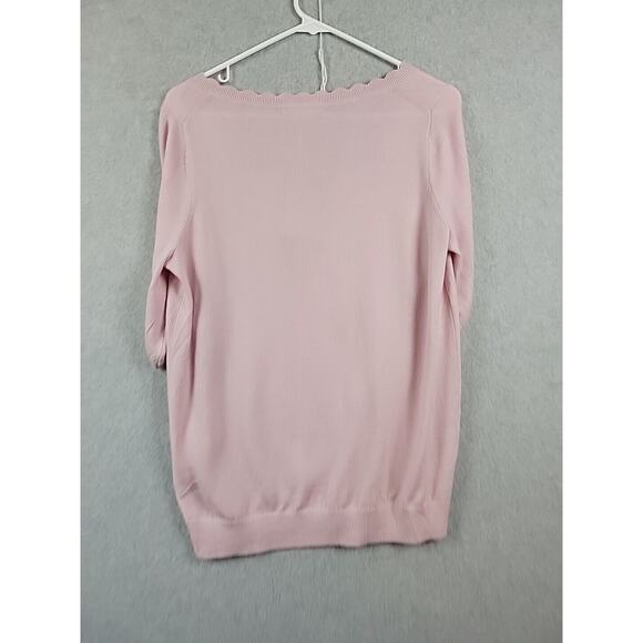 Boden 100% Wool Pink Knit SS Square Scalloped Neck Sweater Women's 10 - Picture 6 of 13